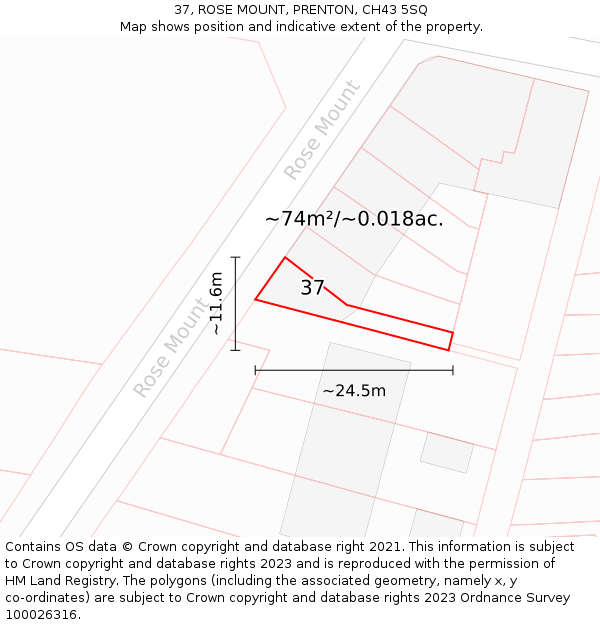 37, ROSE MOUNT, PRENTON, CH43 5SQ: Plot and title map