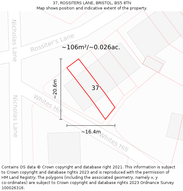 37, ROSSITERS LANE, BRISTOL, BS5 8TN: Plot and title map
