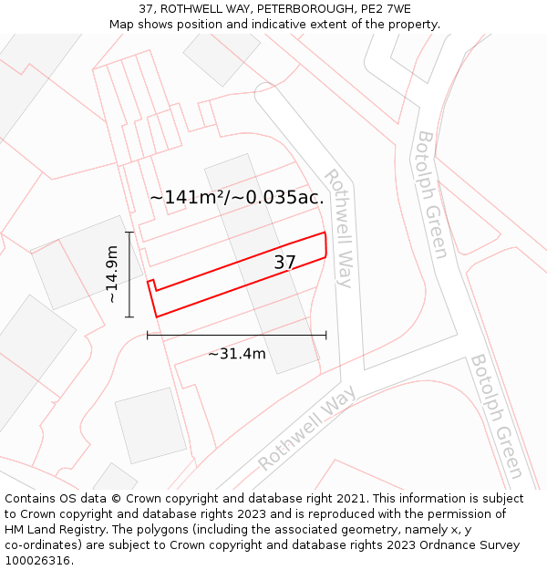 37, ROTHWELL WAY, PETERBOROUGH, PE2 7WE: Plot and title map