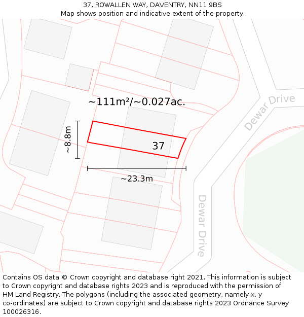 37, ROWALLEN WAY, DAVENTRY, NN11 9BS: Plot and title map