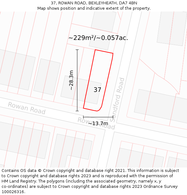 37, ROWAN ROAD, BEXLEYHEATH, DA7 4BN: Plot and title map