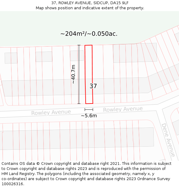 37, ROWLEY AVENUE, SIDCUP, DA15 9LF: Plot and title map