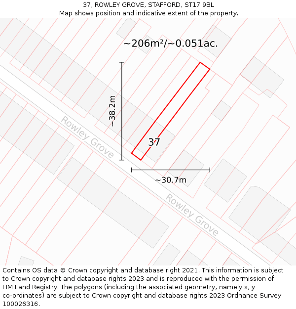 37, ROWLEY GROVE, STAFFORD, ST17 9BL: Plot and title map