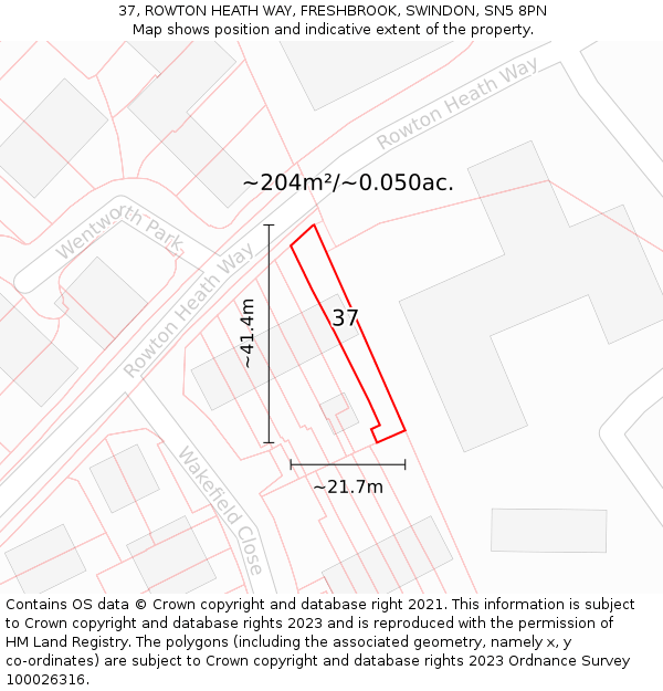 37, ROWTON HEATH WAY, FRESHBROOK, SWINDON, SN5 8PN: Plot and title map
