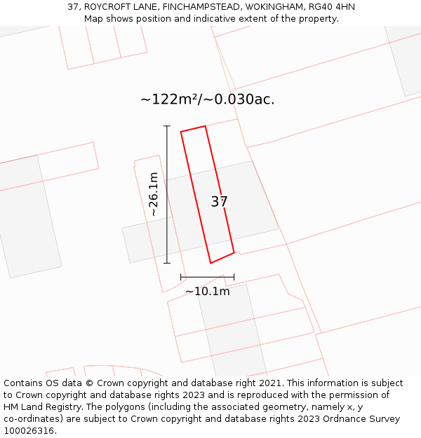 37, ROYCROFT LANE, FINCHAMPSTEAD, WOKINGHAM, RG40 4HN: Plot and title map