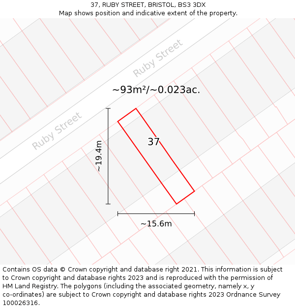 37, RUBY STREET, BRISTOL, BS3 3DX: Plot and title map