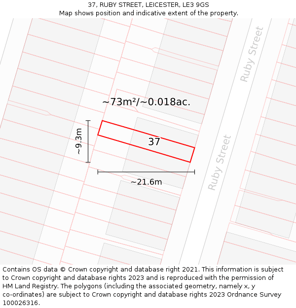 37, RUBY STREET, LEICESTER, LE3 9GS: Plot and title map