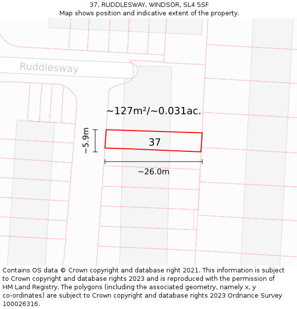 37, RUDDLESWAY, WINDSOR, SL4 5SF: Plot and title map
