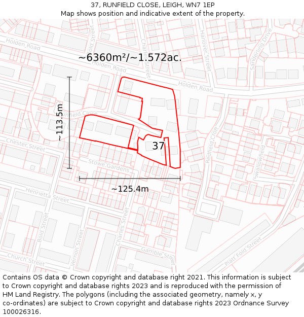 37, RUNFIELD CLOSE, LEIGH, WN7 1EP: Plot and title map