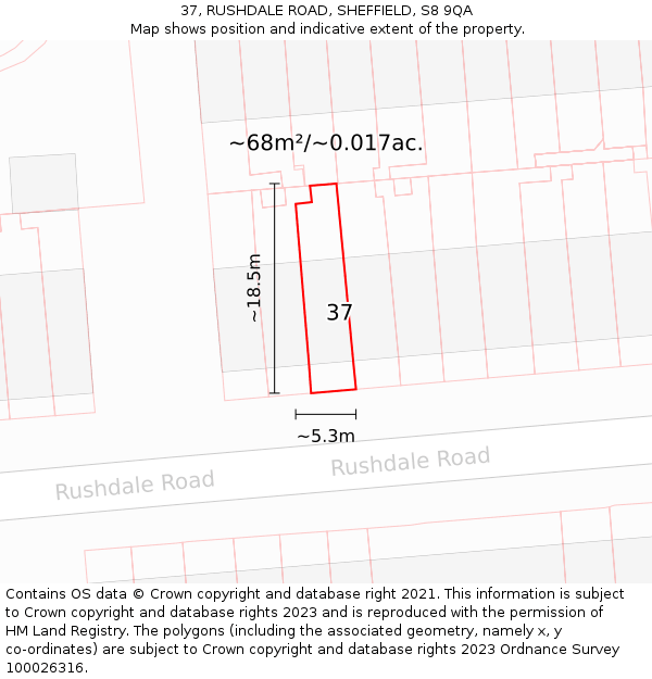 37, RUSHDALE ROAD, SHEFFIELD, S8 9QA: Plot and title map