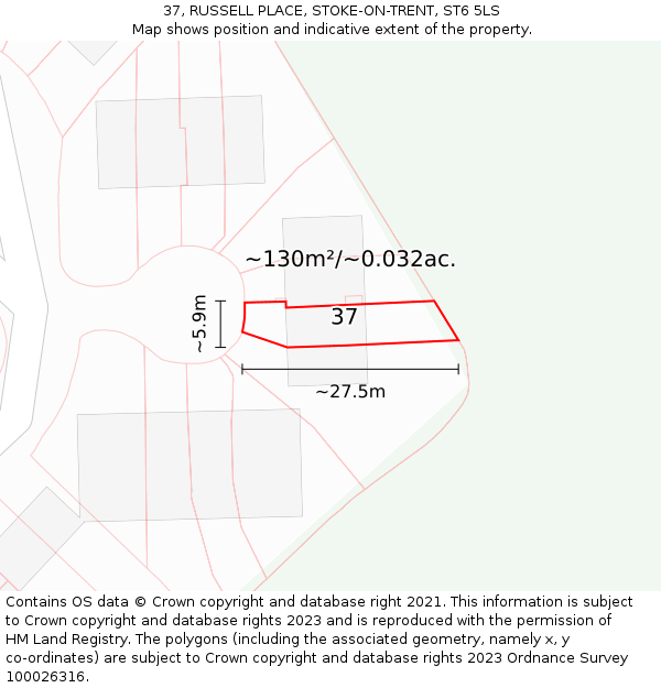 37, RUSSELL PLACE, STOKE-ON-TRENT, ST6 5LS: Plot and title map
