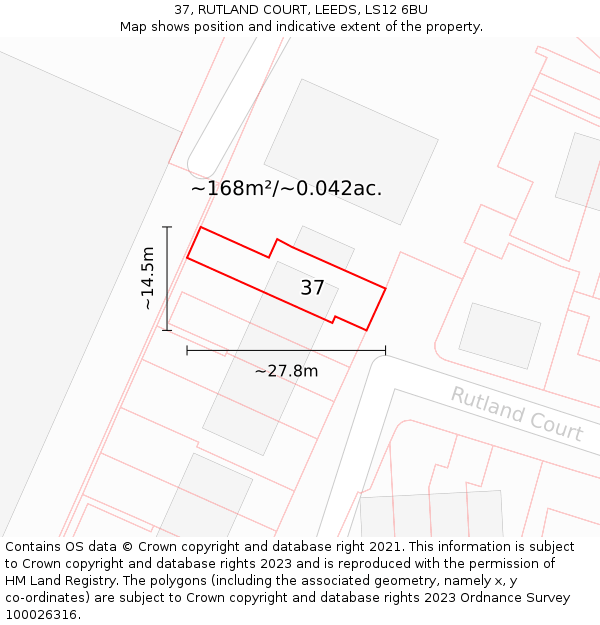 37, RUTLAND COURT, LEEDS, LS12 6BU: Plot and title map