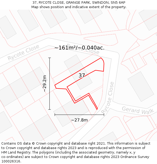 37, RYCOTE CLOSE, GRANGE PARK, SWINDON, SN5 6AP: Plot and title map