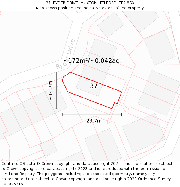 37, RYDER DRIVE, MUXTON, TELFORD, TF2 8SX: Plot and title map