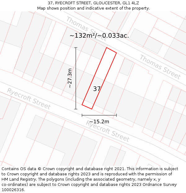 37, RYECROFT STREET, GLOUCESTER, GL1 4LZ: Plot and title map