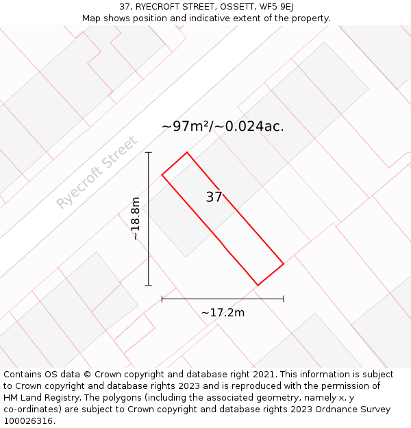 37, RYECROFT STREET, OSSETT, WF5 9EJ: Plot and title map