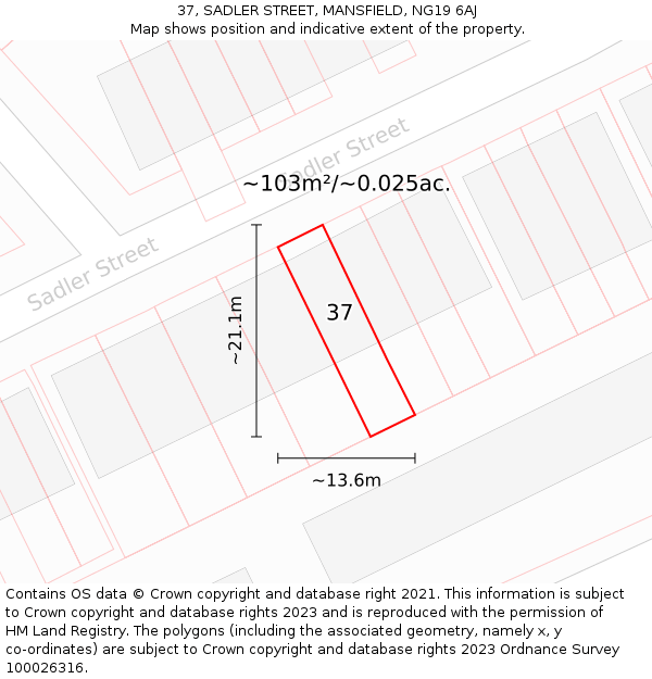 37, SADLER STREET, MANSFIELD, NG19 6AJ: Plot and title map