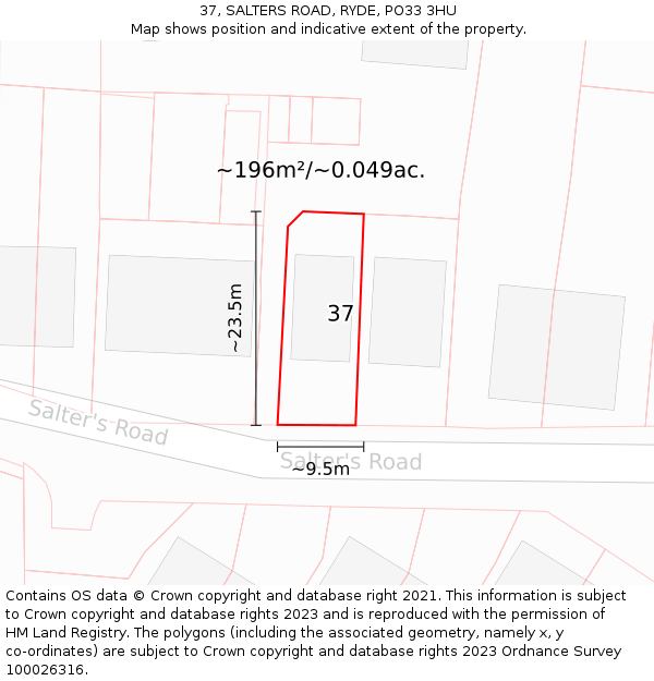 37, SALTERS ROAD, RYDE, PO33 3HU: Plot and title map