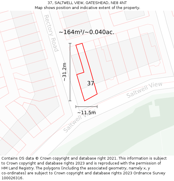 37, SALTWELL VIEW, GATESHEAD, NE8 4NT: Plot and title map