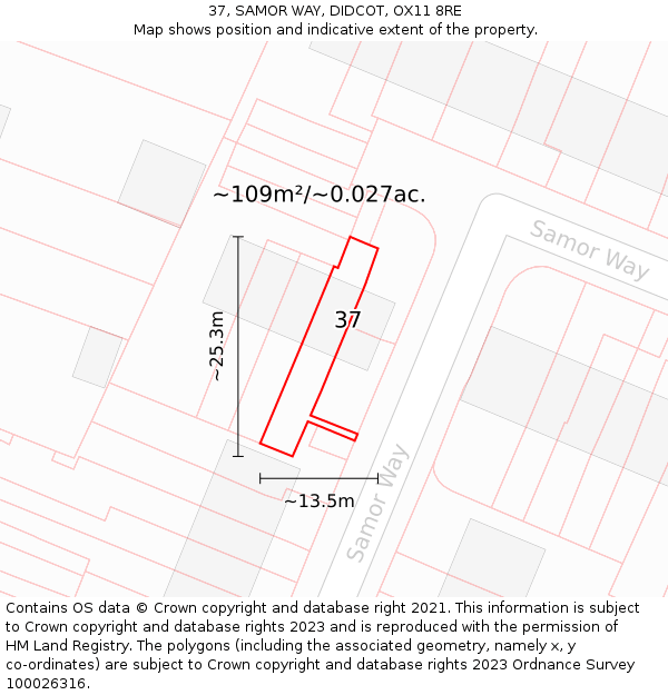 37, SAMOR WAY, DIDCOT, OX11 8RE: Plot and title map