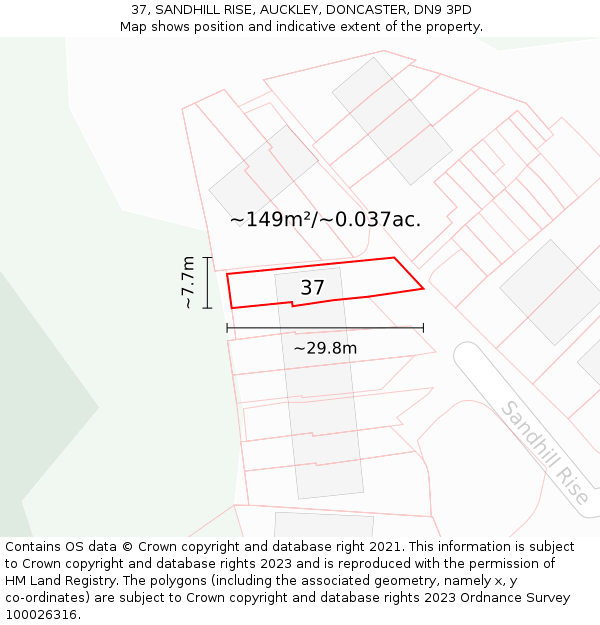 37, SANDHILL RISE, AUCKLEY, DONCASTER, DN9 3PD: Plot and title map