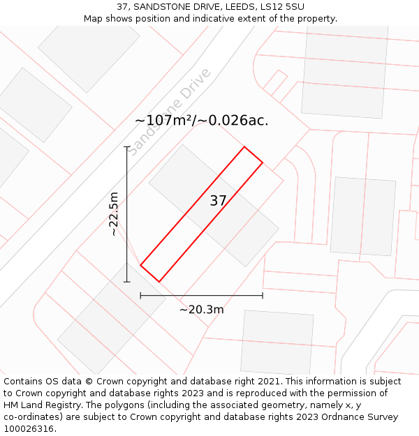 37, SANDSTONE DRIVE, LEEDS, LS12 5SU: Plot and title map