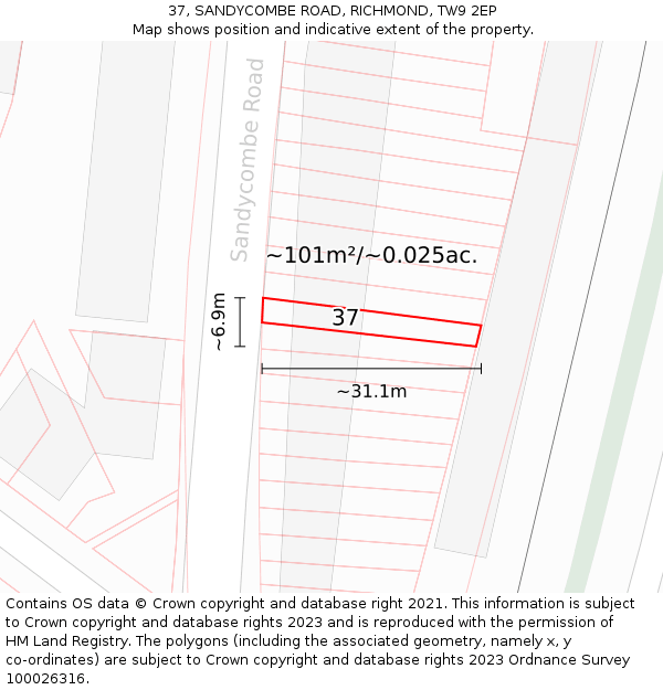 37, SANDYCOMBE ROAD, RICHMOND, TW9 2EP: Plot and title map