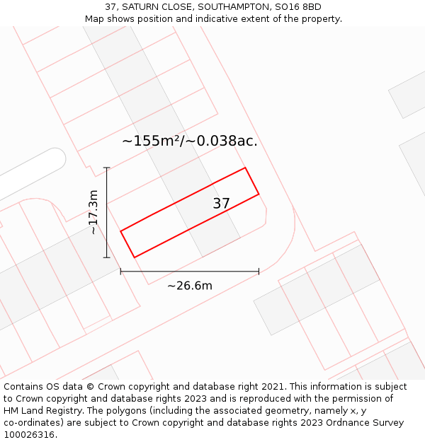 37, SATURN CLOSE, SOUTHAMPTON, SO16 8BD: Plot and title map