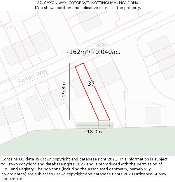 37, SAXON WAY, COTGRAVE, NOTTINGHAM, NG12 3NX: Plot and title map