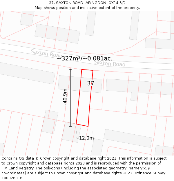 37, SAXTON ROAD, ABINGDON, OX14 5JD: Plot and title map