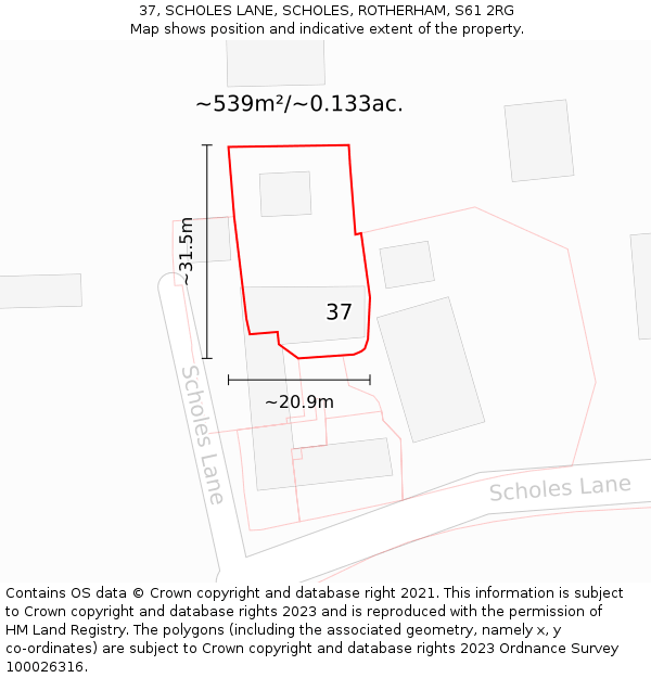 37, SCHOLES LANE, SCHOLES, ROTHERHAM, S61 2RG: Plot and title map
