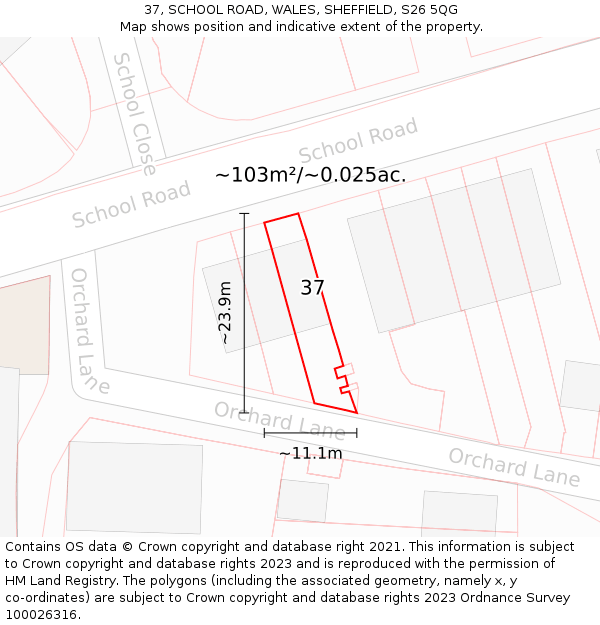 37, SCHOOL ROAD, WALES, SHEFFIELD, S26 5QG: Plot and title map