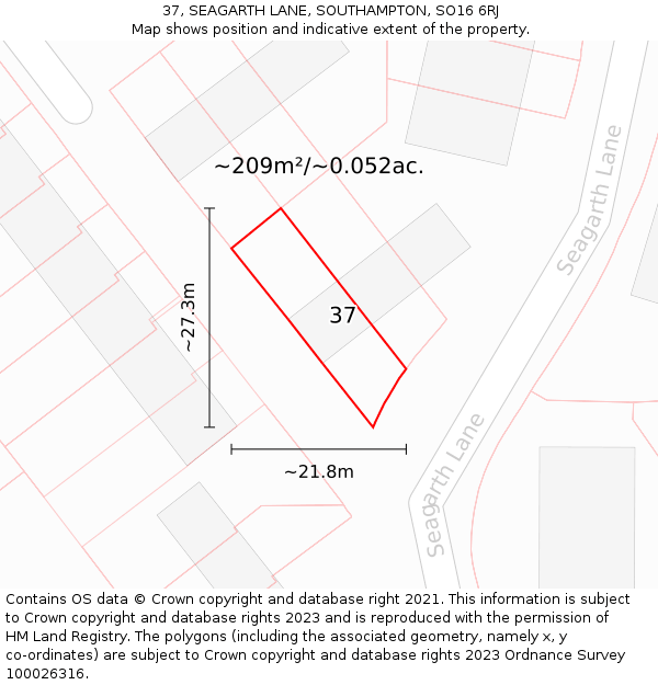 37, SEAGARTH LANE, SOUTHAMPTON, SO16 6RJ: Plot and title map