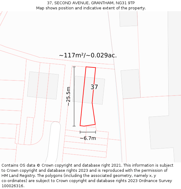 37, SECOND AVENUE, GRANTHAM, NG31 9TP: Plot and title map