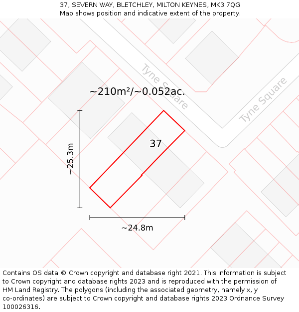 37, SEVERN WAY, BLETCHLEY, MILTON KEYNES, MK3 7QG: Plot and title map
