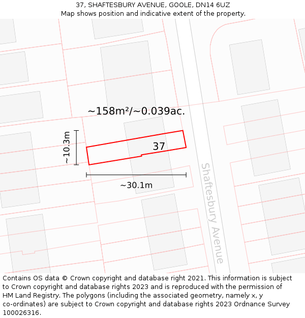 37, SHAFTESBURY AVENUE, GOOLE, DN14 6UZ: Plot and title map