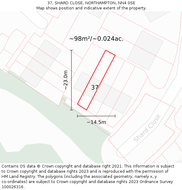 37, SHARD CLOSE, NORTHAMPTON, NN4 0SE: Plot and title map