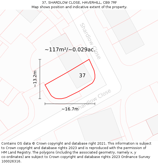 37, SHARDLOW CLOSE, HAVERHILL, CB9 7RF: Plot and title map