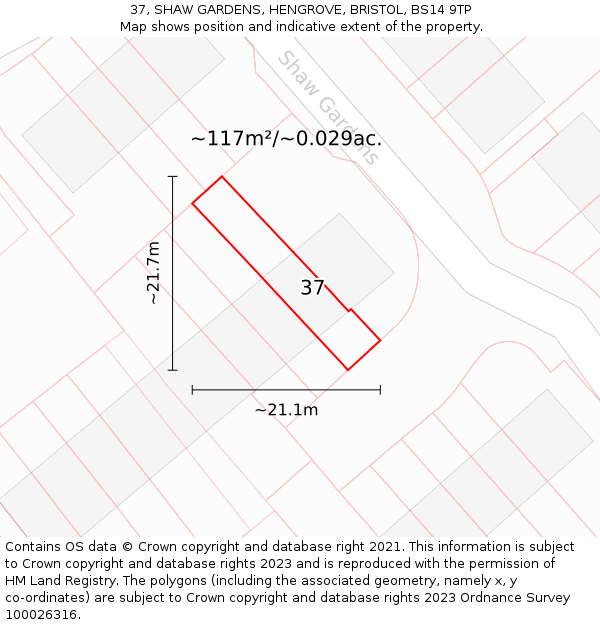 37, SHAW GARDENS, HENGROVE, BRISTOL, BS14 9TP: Plot and title map