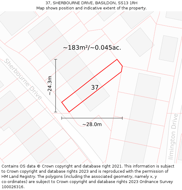 37, SHERBOURNE DRIVE, BASILDON, SS13 1RH: Plot and title map