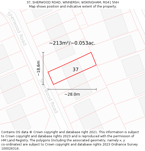 37, SHERWOOD ROAD, WINNERSH, WOKINGHAM, RG41 5NH: Plot and title map