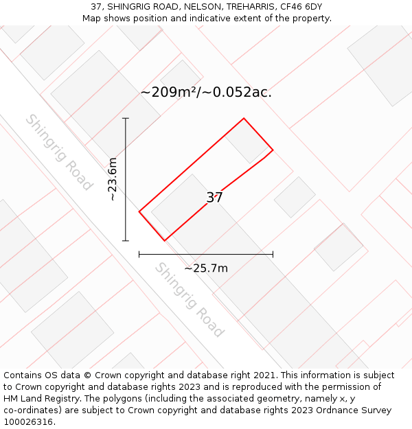 37, SHINGRIG ROAD, NELSON, TREHARRIS, CF46 6DY: Plot and title map