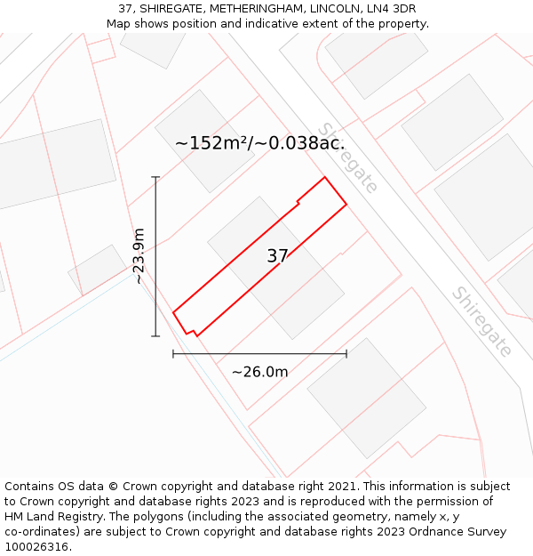 37, SHIREGATE, METHERINGHAM, LINCOLN, LN4 3DR: Plot and title map