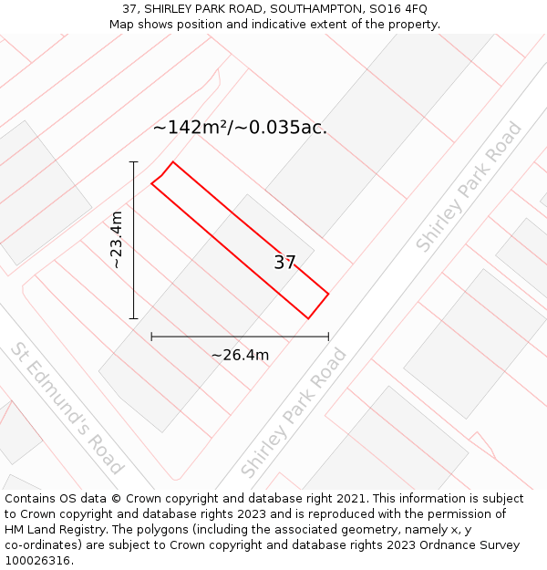 37, SHIRLEY PARK ROAD, SOUTHAMPTON, SO16 4FQ: Plot and title map