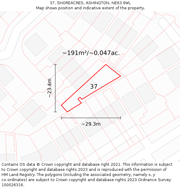 37, SHOREACRES, ASHINGTON, NE63 9WL: Plot and title map