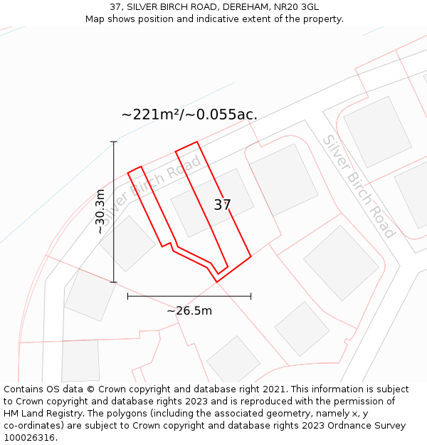 37, SILVER BIRCH ROAD, DEREHAM, NR20 3GL: Plot and title map