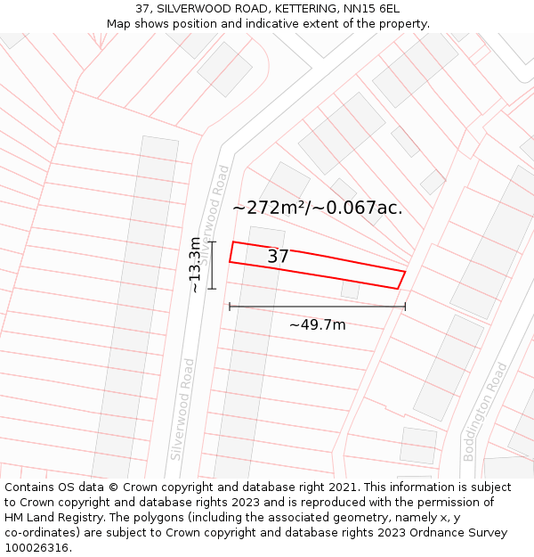 37, SILVERWOOD ROAD, KETTERING, NN15 6EL: Plot and title map