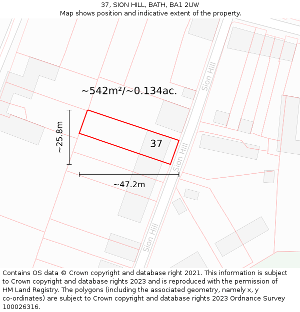37, SION HILL, BATH, BA1 2UW: Plot and title map