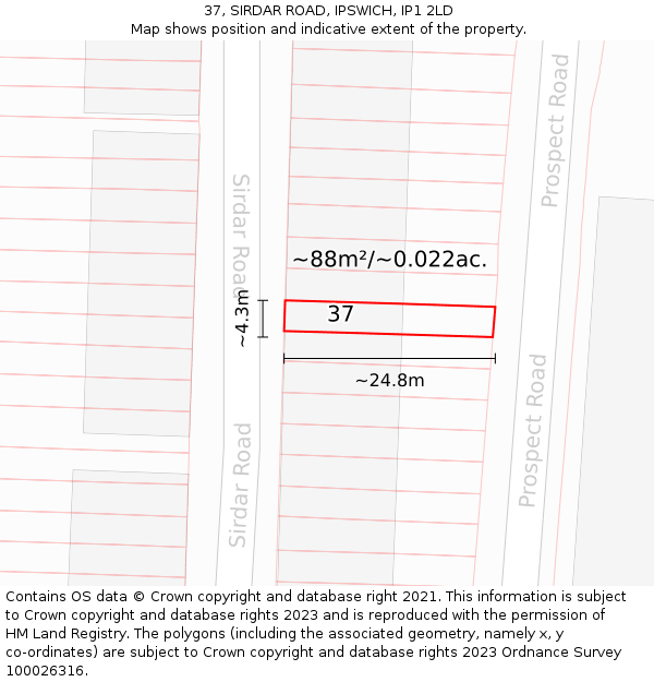 37, SIRDAR ROAD, IPSWICH, IP1 2LD: Plot and title map