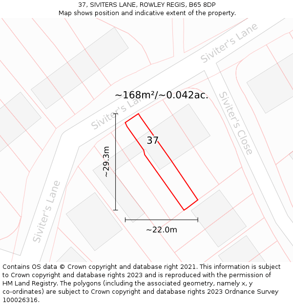 37, SIVITERS LANE, ROWLEY REGIS, B65 8DP: Plot and title map